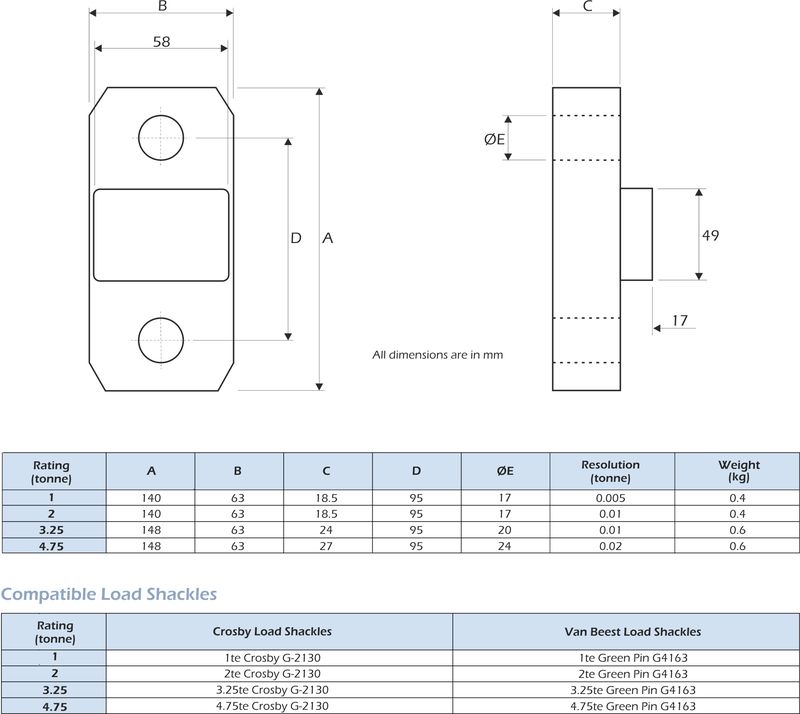 AWLL-JR Aluminium Compact Wireless Load Link dimensions